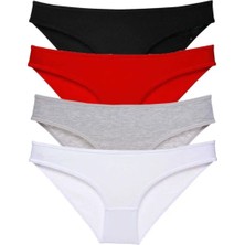 Royaleks Kesgin Market® 4 Adet Süper Eko Set Likralı Kadın Slip Külot Siyah Kırmızı Gri Beyaz Teknok
