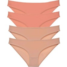 Royaleks Kesgin Market® 4 Adet Süper Eko Set Likralı Kadın Slip Külot Pudra Ten Teknokesgin