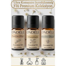 Ondéle 3'lü Tatlı Masumiyet Saf Esansiyel Uçucu Yağ Buhurdanlık Mum Difüzör Kokusu: Vanilla,poudre,hanımeli