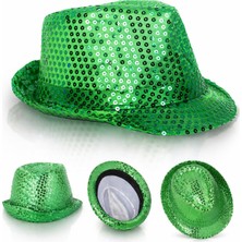 Yeşil Payetli Disco Parti Şapkası Yetişkin Işıltılı Fötr Model
