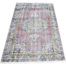 Zehra Abla Halı Vintage El Dokuma Kırmızı Lacivert Eskitme Lüks Göbekli Yün Salon Halısı 7286