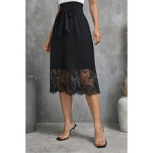 Cotton Lab Cottonlab Kadın Askılı V Yakalı Dantelli Midi Viskon Elbise