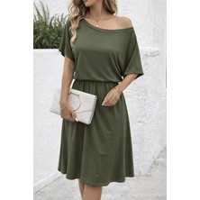 Gökyüzü Moda Kadın Kısa Kollu Omuzdan Açık Kiloş Midi Viskon Elbise