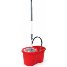 PremiumPort Kırmızı 360 Döner Başlıklı Mikrofiber Temizlik Seti, Paslanmaz Metal Sap