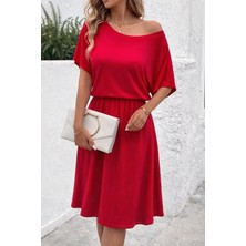 Livizmir Moda Kadın Kısa Kollu Omuzdan Açık Kiloş Midi Viskon Elbise