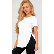 Cotton Lab Cottonlab Kadın Yırtmaç Detaylı Viskon Kumaş Bluz