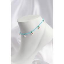 Emh Store Mavi Renk Boncuklu Papatya Motifli Halhal - TJ-HH1662