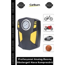 Carlburn Özel Üretim Oto 12V Çakmaklık Girişli Güçlü LED Fenerli Profesyonel Analog Basınç Göstergeli Hava Kompresörü