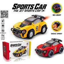 Silveryrose Store Duman Püskürten 3D LED Işıklı Sarı Oyuncak Spor Araba