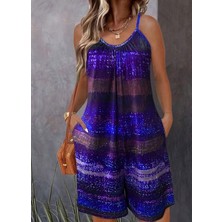 Bi Baksana Kadın Ip Askılı Yuvarlak Yakalı Cepli Desenli Kısa Süprem Tulum