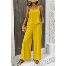 Emh Store Kadın Ip Askılı Yuvarlak Yakalı Aerobin Kısa Bluz ve Pantolon Ikili Takım