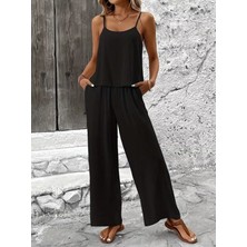 Serac Collection Kadın Ip Askılı Yuvarlak Yakalı Aerobin Kısa Bluz ve Pantolon Ikili Takım