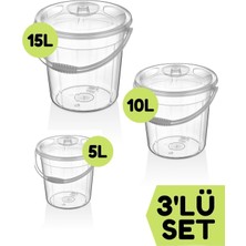 PremiumPort Şeffaf Temizlik Kovası Seti 3'lü 5/10/15 Lt, Dayanıklı ve Kullanışlı