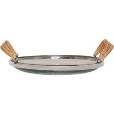Yargıcı Rattan Saplı Cam Yuvarlak Servis Tabağı(33x28x10 Cm)
