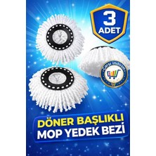 PremiumPort Döner Başlıklı Mikrofiber Mop Yedek Seti, 3’lü Paket, Pratik Temizlik Aracı