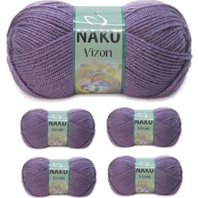 Die Grup 5 Adet Vizon Premium Akrilik El Örgü Ipi Yünü Renk NO:6684 Açık Mürdüm