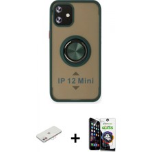 Marsilyan™- iPhone 12 Mini Kılıf Yörünge Çizgi - Şeffaf Temperli Cam Ekran Koruyucu + Pembe Renkli Kamera Lens Koruma Cam