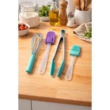 Mabeyn Silikon Mutfak Gereç Seti 4 Parça, Çırpıcı, Spatula, Maşa, Yağlama Fırçası, Yapışmaz Tencere Tava Uyumlu, Isıya Dayanıklı, Ergonomik Saplı,4’lü Silikon Mutfak Seti, Spatula, Çırpıcı, Maşa, Fırça