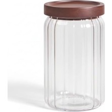 Mabeyn Deconox Akasya Kapaklı Çizgili Cam Kavanoz (750 Ml) | Hava Geçirmez, Modern Fitilli Tasarım Gıda Saklama Kabı | Bakliyat, Kahve, Çay ve Kuruyemiş Kavanozu (9X15 Cm)