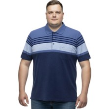 Battal Moda Battalmoda Erkek Büyük Beden Melanj Indigo Polo Yaka Kısa Kollu Çizgili Tişört 3xl-4xl-5xl-6xl