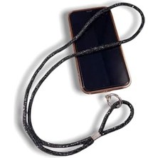 Mabeyn Taşlı Janjanlı Tam Tur Telefon Boyun Askısı Siyah