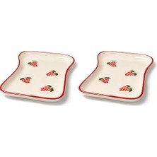 Mabeyn Arvale Seramik Üzüm Desenli 8'li Kahvaltı Takımı – Kırmızı Kenarlı Kase, Servis Tabağı ve Kupa