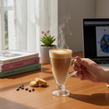 Mabeyn 2 Adet Cam Latte Bardağı Kulplu Cam Kahve Bardağı 300 ml