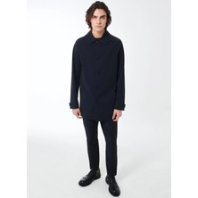 Roberto Ricci Designs Lacivert Slim Fit Erkek Trençkot Ceket Yaka Koyu Lacivert