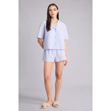 DeFacto Regular Fit Kısa Kollu Düğmeli Üst Kısa Paça Şort Dokuma Pijama Takımı H5834AX26SM