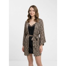 Vivis Siyah - Kahve Kadın Leopar Desenli Sabahlık 50VIV10315