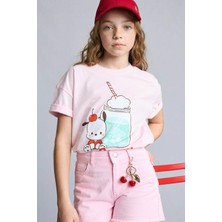 DeFacto %100 Pamuk Pochacco Relax Fit Bisiklet Yaka Kısa Kollu Tişört Kız Çocuk H3474A826SM