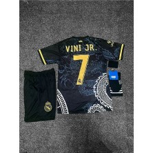 R.madridd 2023/24 Sezon Dragon Desenli Vini Jr. Konsept Çocuk Forması 4'lü Set (Black)