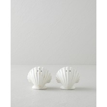 English Home Seashell Stoneware 2'li Tuzluk - Biberlik 8x5x7 cm Beyaz