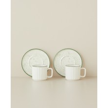 English Home Lunara Porselen 4 Parça 2 Kişilik Kahve Fincanı 90 ml Beyaz - Yeşil
