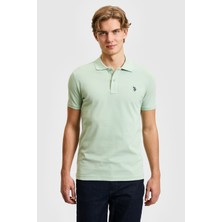 U.S. Polo Assn. Erkek Slim Fit Polo Yaka Su Yeşili Basic Tişört 50322347-VR048