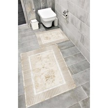 PremiumPort Suya Dayanıklı Dijital Baskılı Banyo Paspası Takımı, Kaymaz Tabanlı