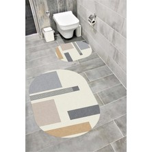 PremiumPort Suya Dayanıklı Dijital Baskılı Kaymaz Tabanlı Banyo Paspası Takımı