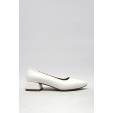 Kanuga Kadın Kısa Kalın Topuklu Ayakkabı Beyaz BB2022-09