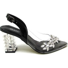 Kanuga Kadın Şeffaf Topuk Topuklu Ayakkabı Siyah BB2022-01