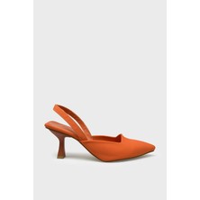 Kanuga Kadın Arkası Açık Sivri Burun Topuklu Ayakkabı Turuncu Saten BB2023-21