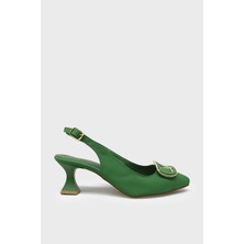 Kanuga Kadın Yazlık Topuklu Ayakkabı Yeşil Saten BB2023-08