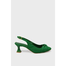 Kanuga Kadın Yazlık Topuklu Ayakkabı Yeşil Saten BB2023-14