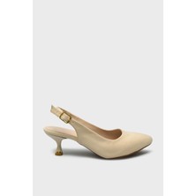 Kanuga Kadın Arkası Açık Topuklu Ayakkabı Bej Saten LPA910