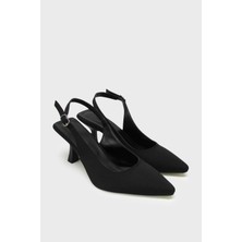 Kanuga Kadın Arkası Açık Topuklu Ayakkabı Siyah Saten LPA1943