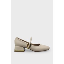 Kanuga Kadın Kemer Detaylı Küt Burun Topuklu Ayakkabı Bej LPA769