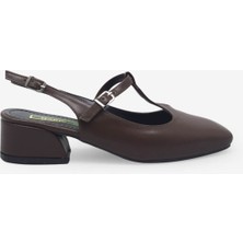 Kanuga Kadın Küt Burun Kısa Kalın Topuklu Ayakkabı Kahve LPA851