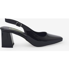 Kanuga Kadın Küt Burun Kalın Topuklu Ayakkabı Siyah Rugan LPA5510