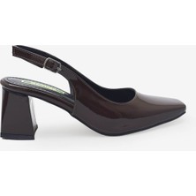 Kanuga Kadın Küt Burun Kalın Topuklu Ayakkabı Kahve Rugan LPA5510