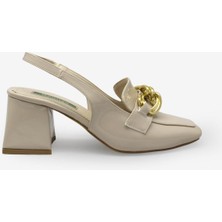 Kanuga Kadın Toka Detaylı Kalın Topuklu Ayakkabı Bej Rugan LPA4317