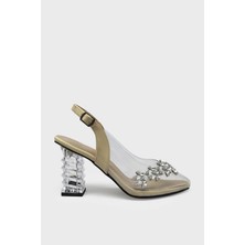 Kanuga Kadın Şeffaf Topuk Topuklu Ayakkabı Vizon BB2022-01